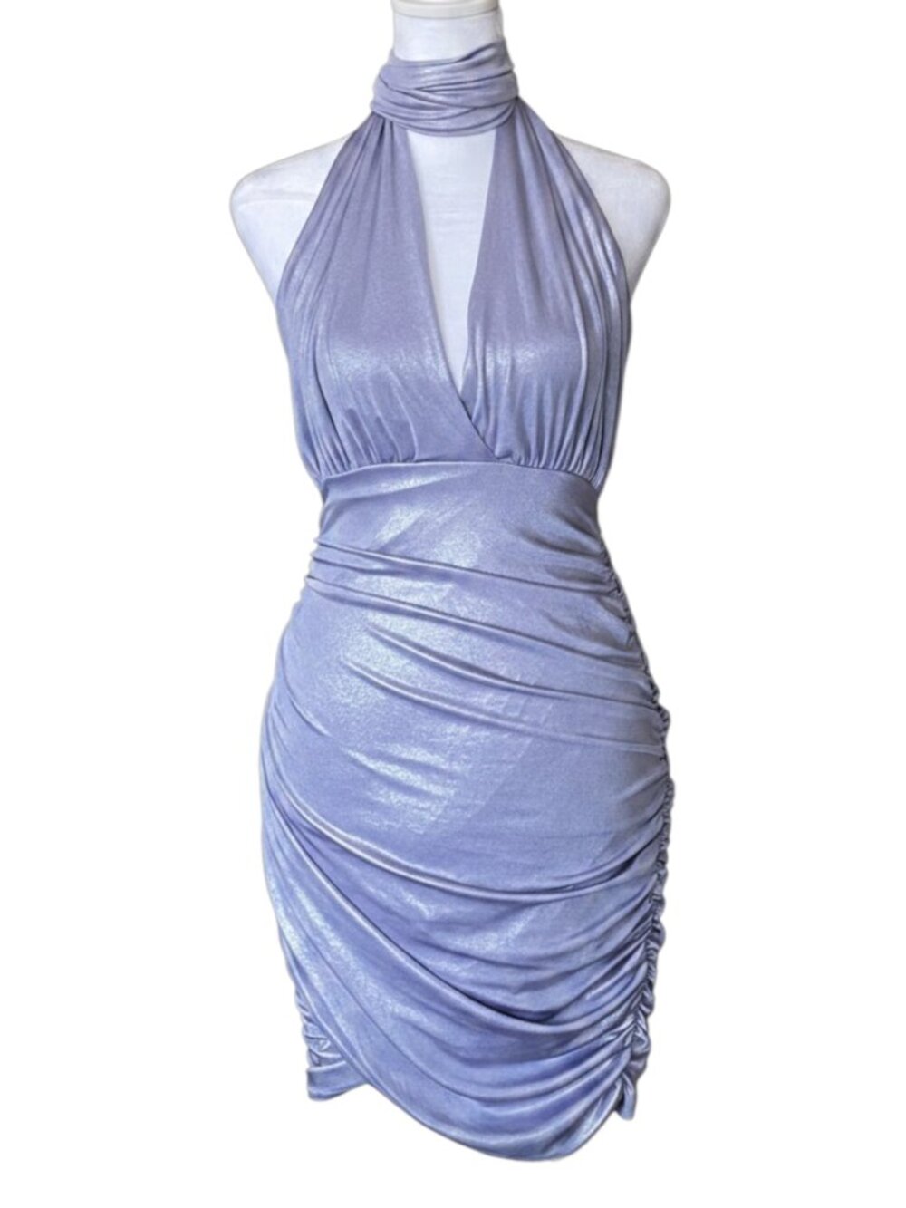 NWT Boohoo Mermaidcore Metallic Lavender Convertible Halter Mini Dress - Size 4